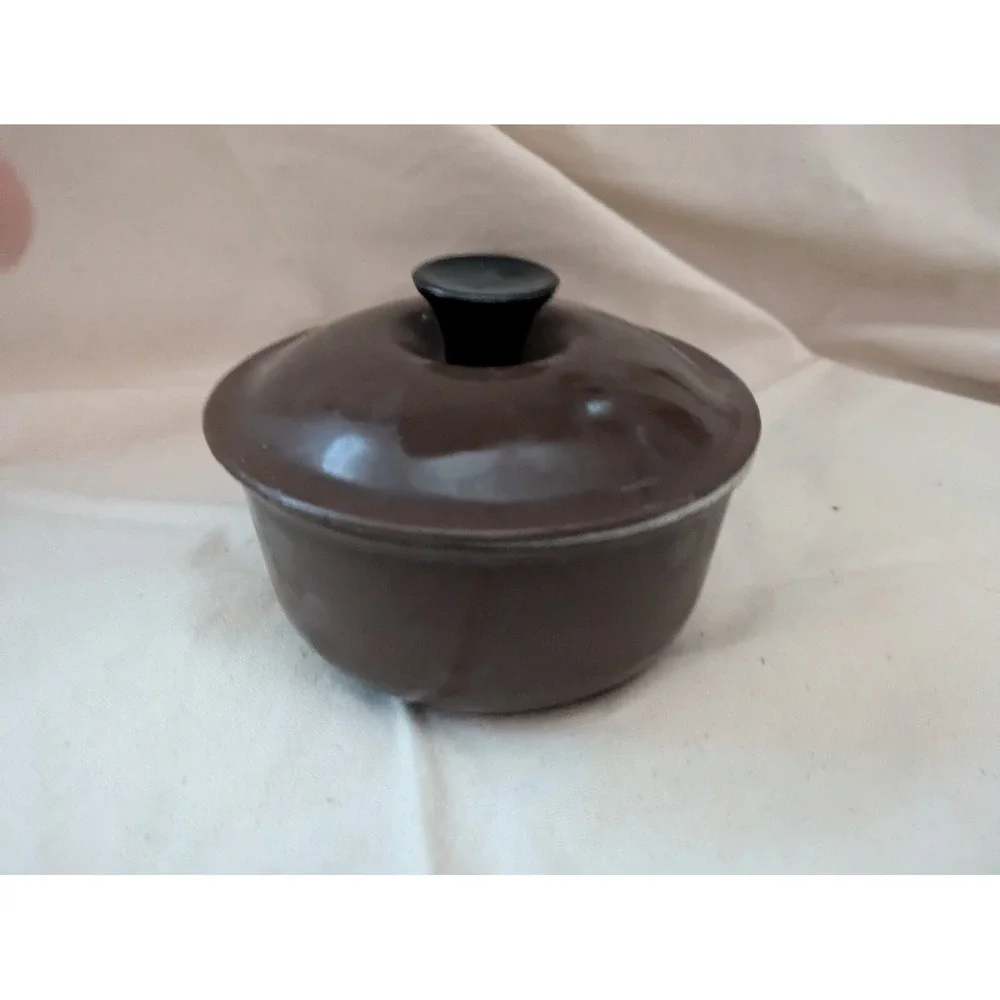 Vintage Le Creuset 14 Brown Cast Iron Enamel Sauce Pot Pan Lid France 5.5 In